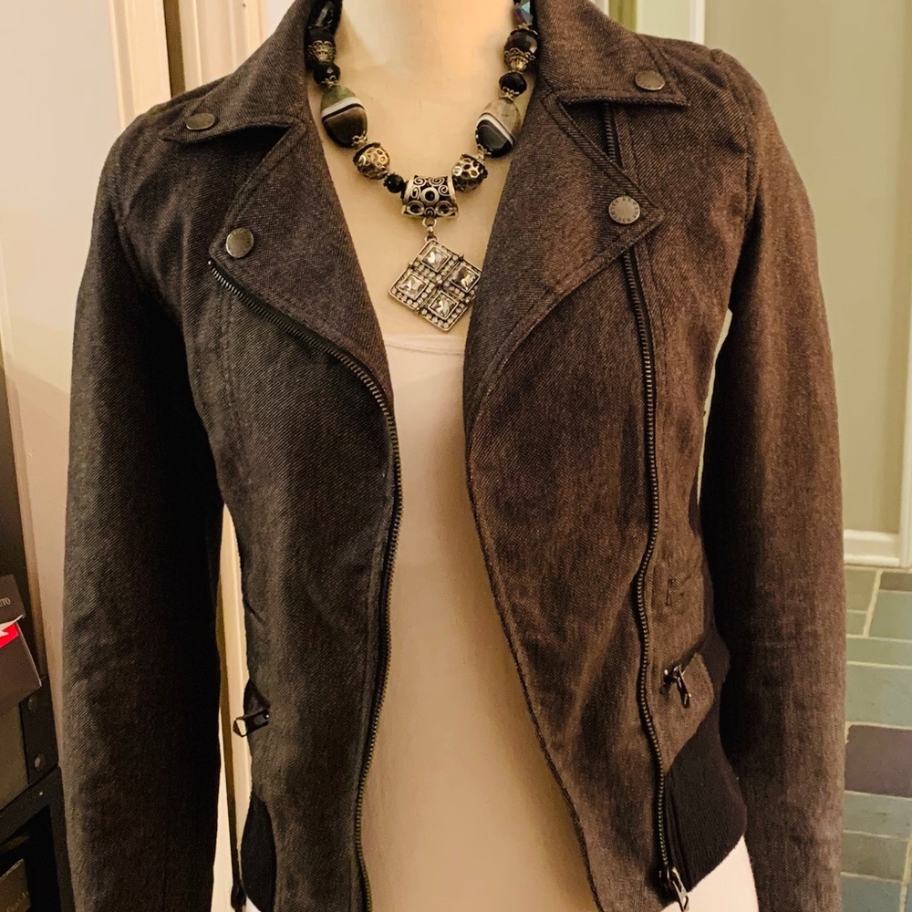 COPY - A/X Fitted Grey/Black Knit Moto Jacket, Sm…